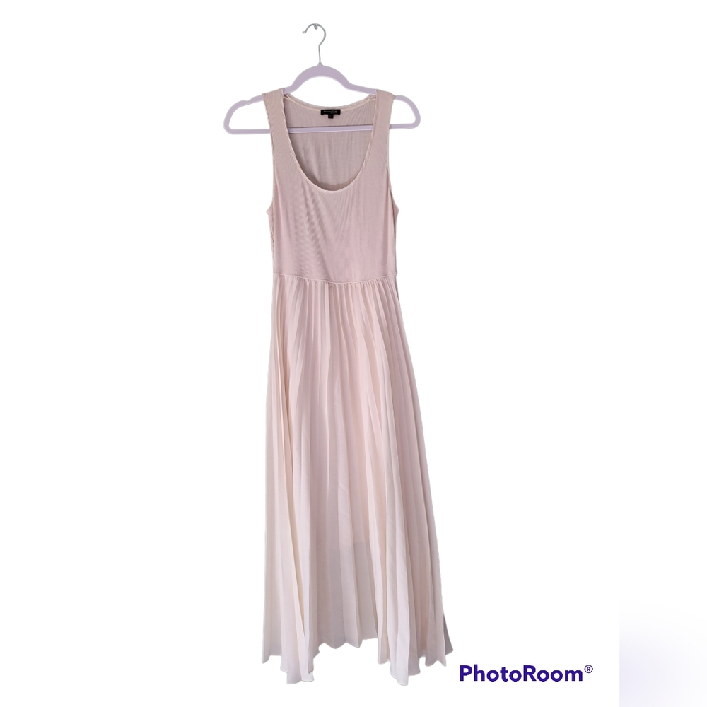 Massimo Dutti Long Pleated Sleeveless Beige Dress Size S